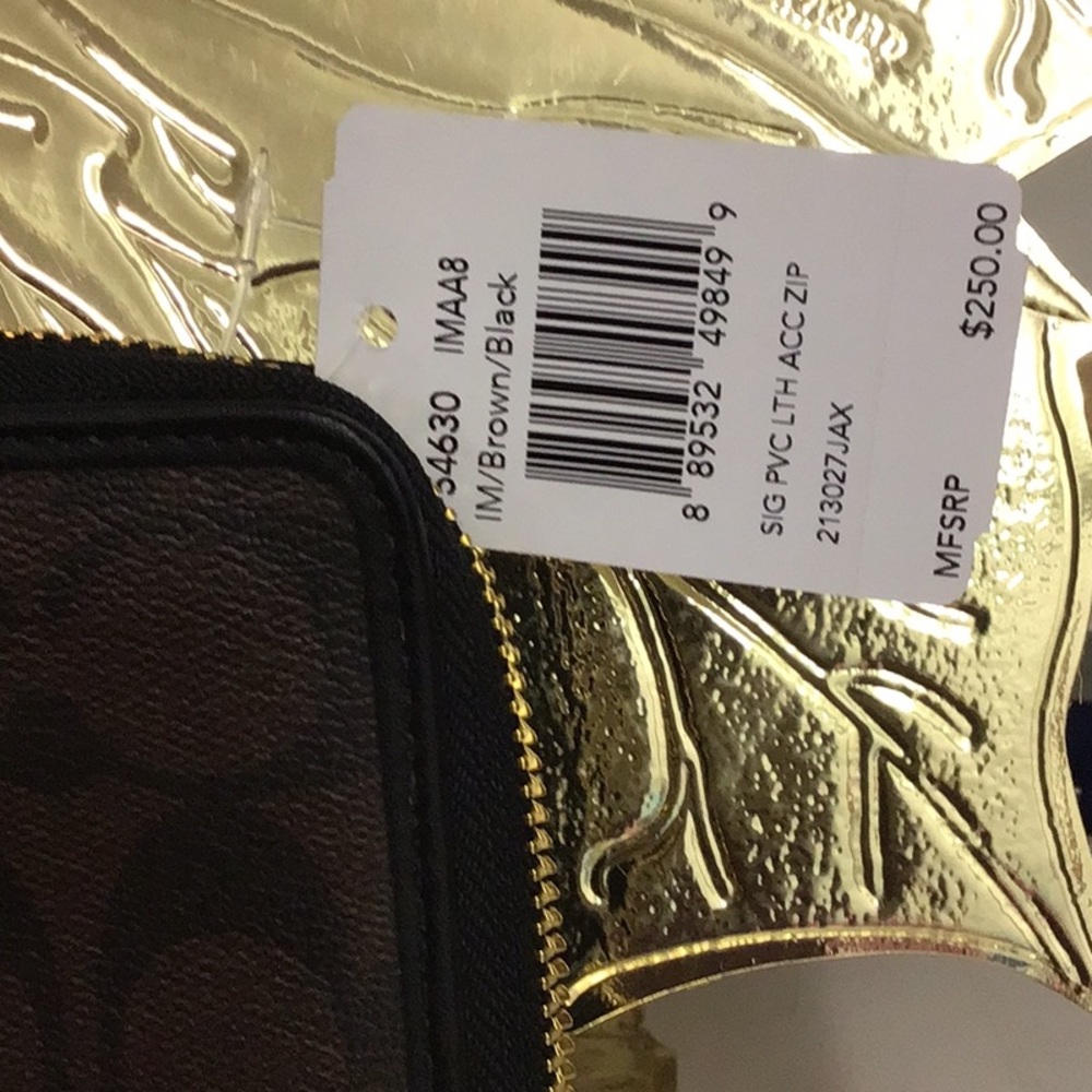 COACH BLACK/BROWN COACH ACCORDION ZIP WALLET IN SIGNATURE CANVAS - Picture 3 of 11
